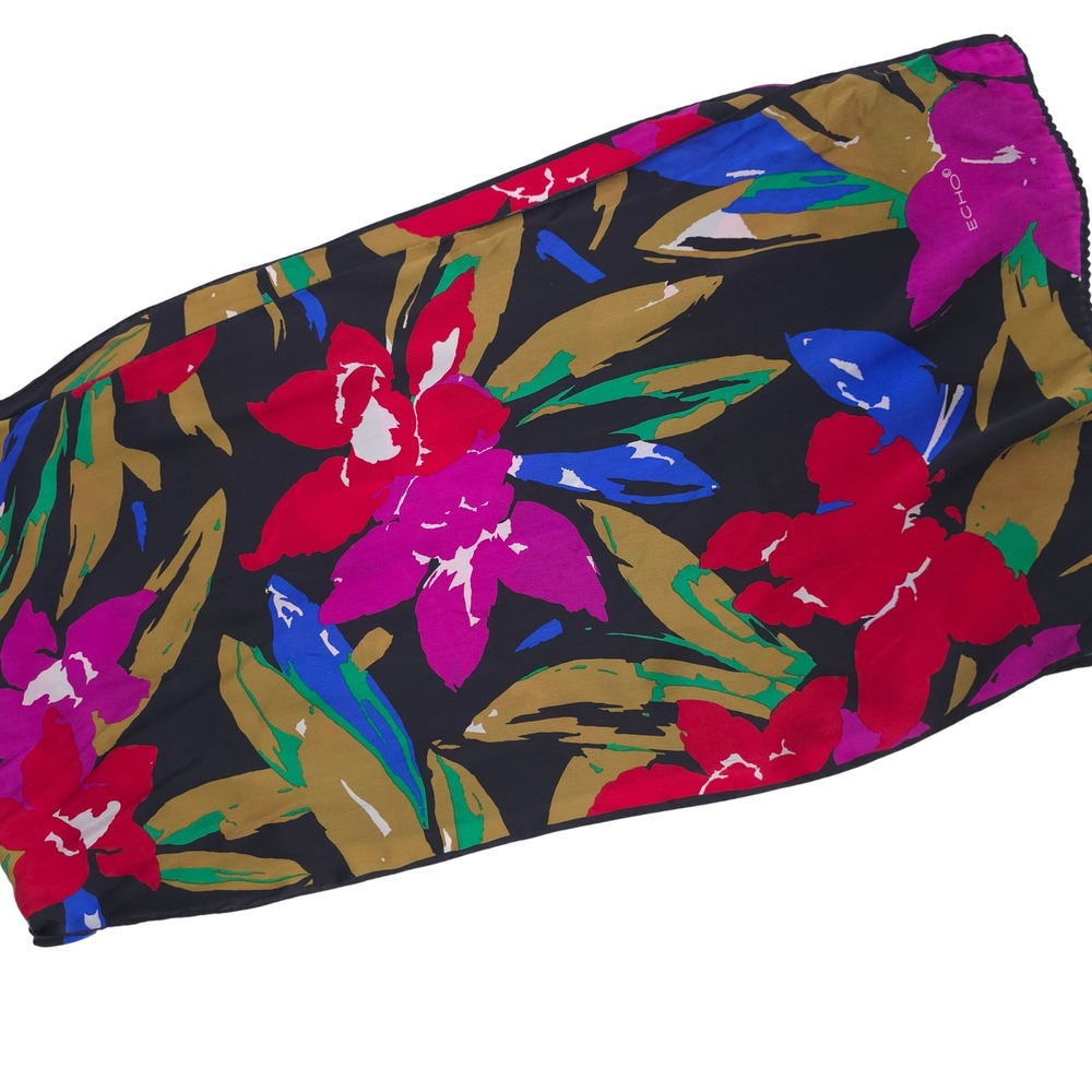 Echo Scarf Women Multicolor Excellent Floral Silk Rectangular Wrap 14x58
